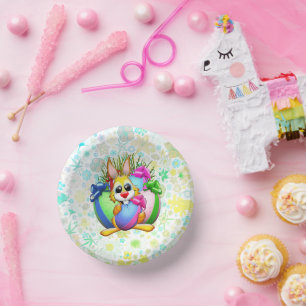 Funny Bunny biting an Easter Egg Paper Bowls