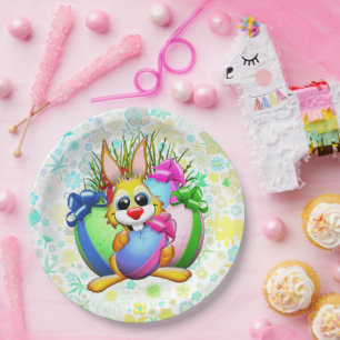 Funny Bunny biting an Easter Egg Paper Plates