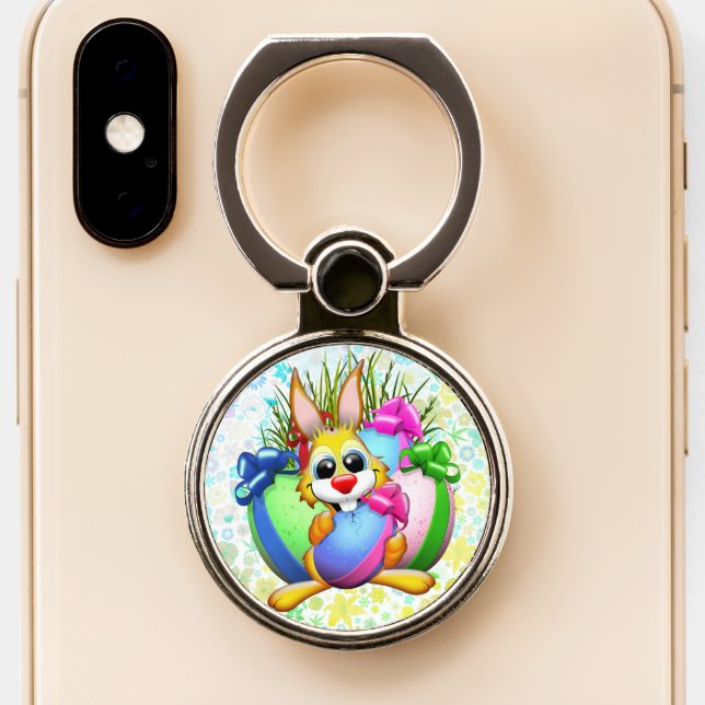 Funny Bunny biting an Easter Egg Phone Ring Stand (Close Up)