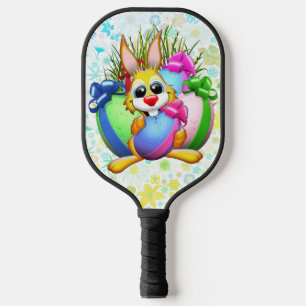 Funny Bunny biting an Easter Egg Pickleball Paddle