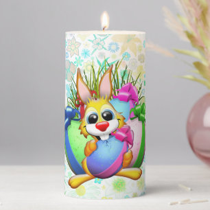 Funny Bunny biting an Easter Egg Pillar Candle