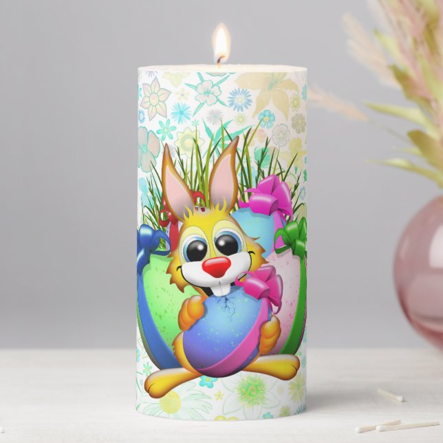 Funny Bunny biting an Easter Egg Pillar Candle (In Situ)