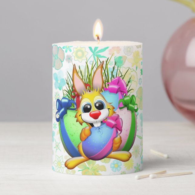 Funny Bunny biting an Easter Egg Pillar Candle (In Situ)