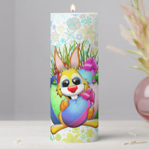 Funny Bunny biting an Easter Egg Pillar Candle