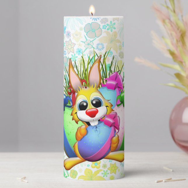 Funny Bunny biting an Easter Egg Pillar Candle (In Situ)