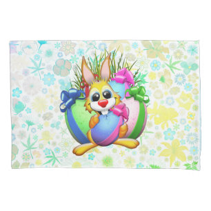 Funny Bunny biting an Easter Egg Pillow Case