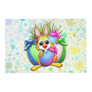Funny Bunny biting an Easter Egg Placemat