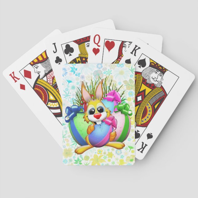 Funny Bunny biting an Easter Egg Poker Cards (Back)