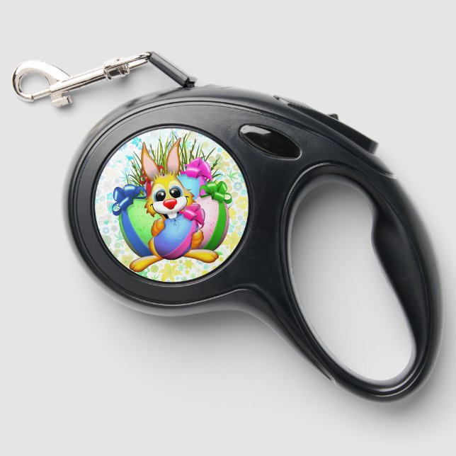 Funny Bunny biting an Easter Egg Retractable Pet Leash (Front)