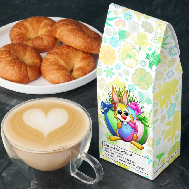 Funny Bunny biting an Easter Egg Roasted Coffee (Breakfast)