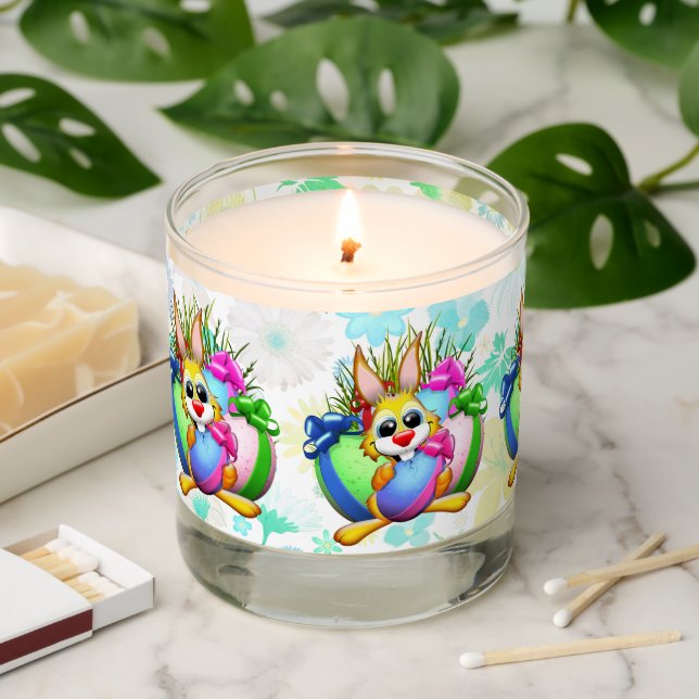 Funny Bunny biting an Easter Egg Scented Candle (Lit)