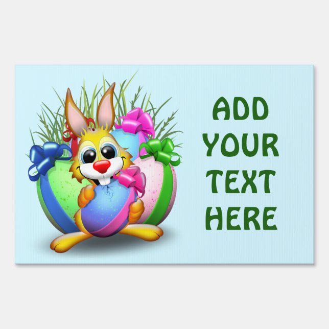Funny Bunny biting an Easter Egg Sign (Front)