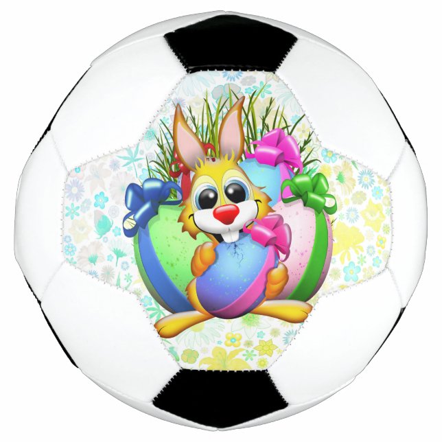 Funny Bunny biting an Easter Egg Soccer Ball (Front)