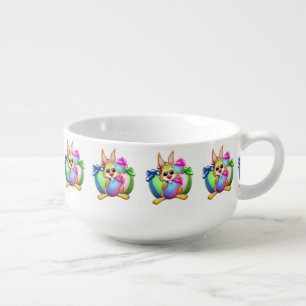 Funny Bunny biting an Easter Egg Soup Mug