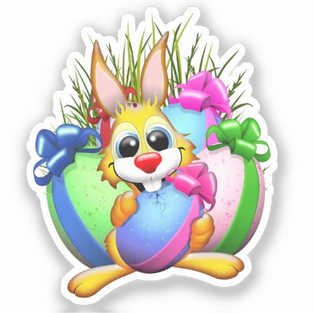 Funny Bunny biting an Easter Egg Sticker (Front)
