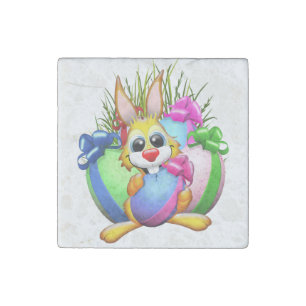 Funny Bunny biting an Easter Egg Stone Magnet