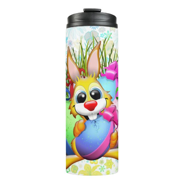 Funny Bunny biting an Easter Egg Thermal Tumbler (Front)