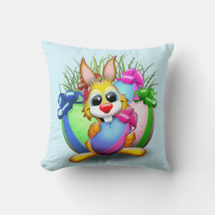 Funny Bunny biting an Easter Egg Throw Pillow