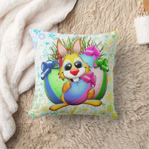 Funny Bunny biting an Easter Egg Throw Pillow