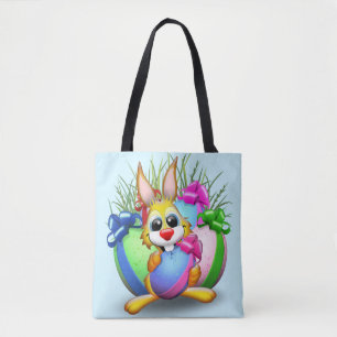 Funny Bunny biting an Easter Egg Tote Bag