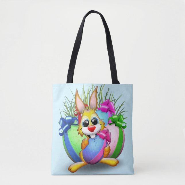 Funny Bunny biting an Easter Egg Tote Bag (Front)