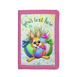 Funny Bunny biting an Easter Egg Tri-fold Wallet