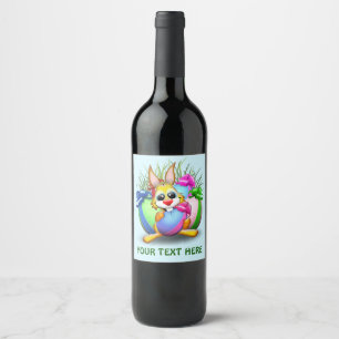 Funny Bunny biting an Easter Egg Wine Label
