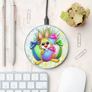 Funny Bunny biting an Easter Egg Wireless Charger