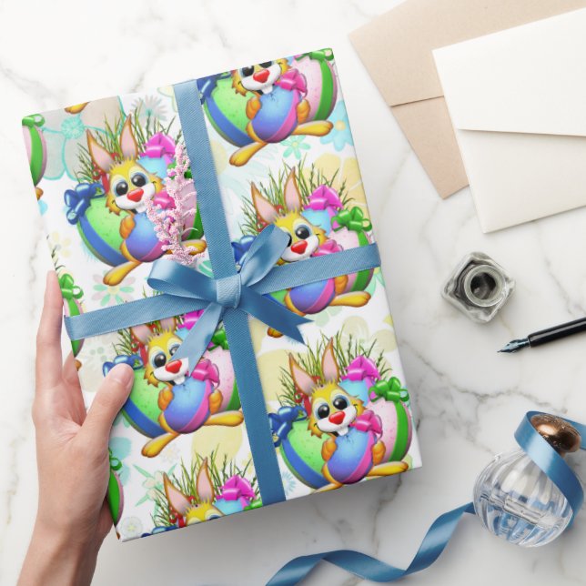 Funny Bunny biting an Easter Egg Wrapping Paper (Gifting)