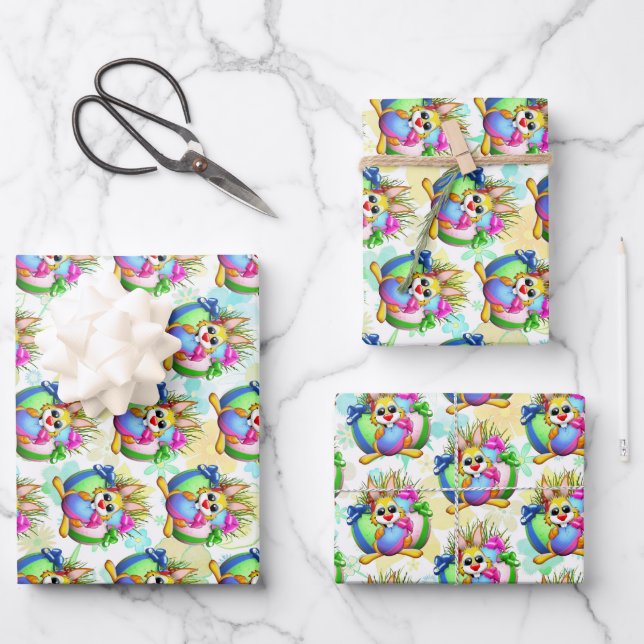 Funny Bunny biting an Easter Egg Wrapping Paper Sheets (Front)