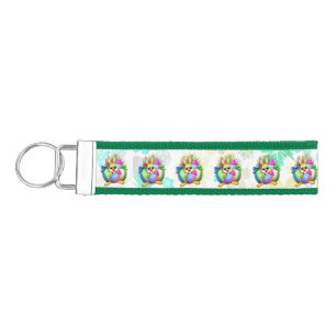 Funny Bunny biting an Easter Egg Wrist Keychain