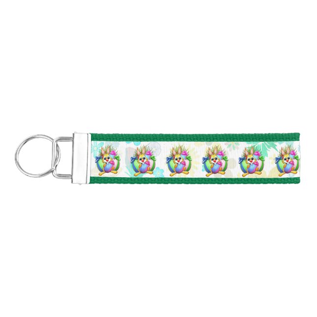 Funny Bunny biting an Easter Egg Wrist Keychain (Keys on Left)