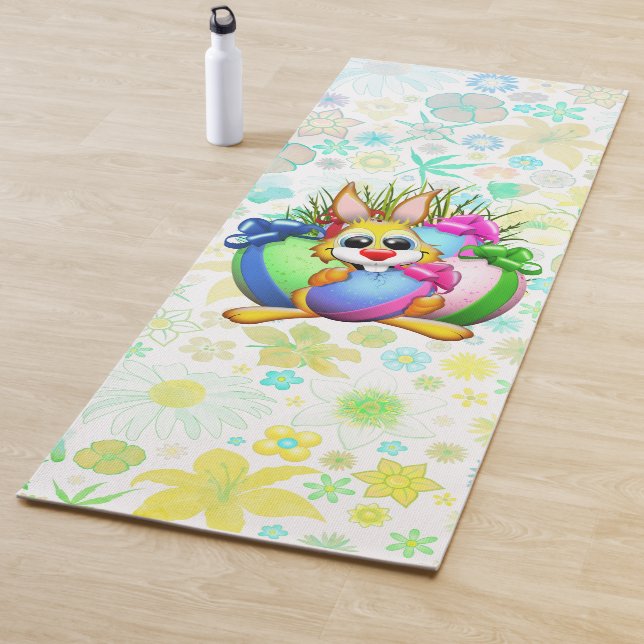 Funny Bunny biting an Easter Egg Yoga Mat (In Situ)
