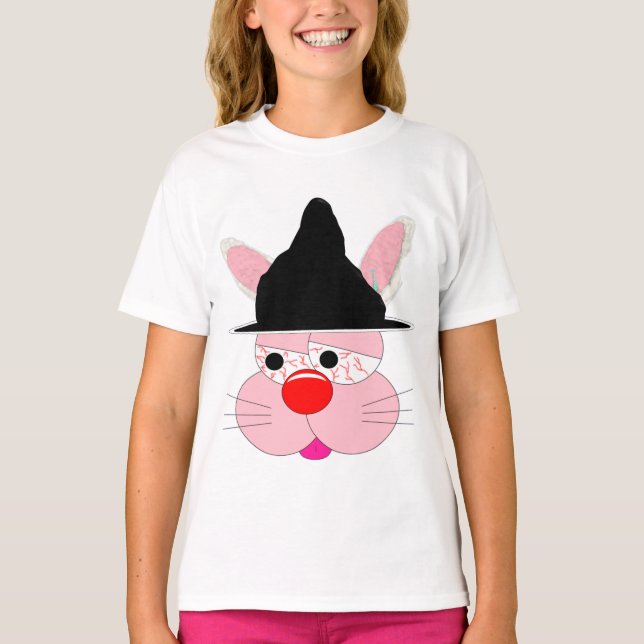 Funny Bunny Cartoon - Halloween Witch. Cool Fun T-Shirt (Front)