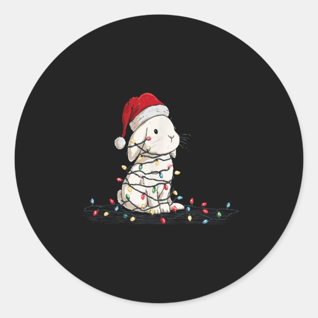 Funny Bunny Christmas Graphics Animal Lights Lover Classic Round Sticker (Front)