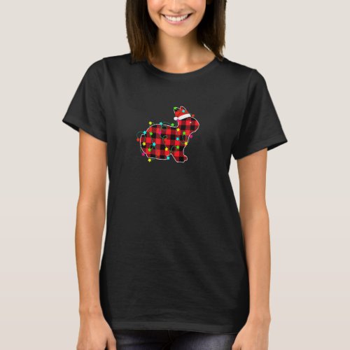 Funny Bunny Christmas Tree Red Plaid Xmas Animals  T_Shirt