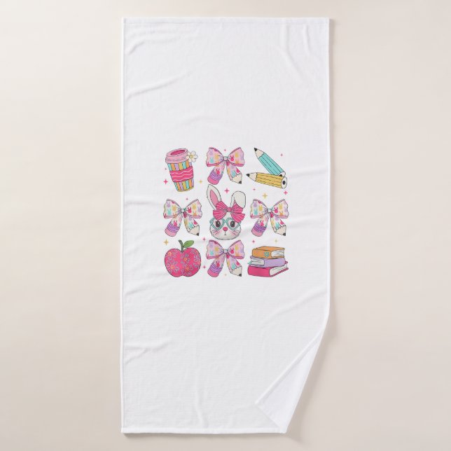 Funny Bunny Coquette Bow Rabbit Teacher Easter Ret Bath Towel (Bath Towel)