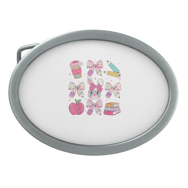 Funny Bunny Coquette Bow Rabbit Teacher Easter Ret Belt Buckle (Front)