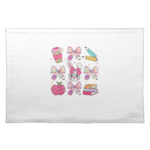 Funny Bunny Coquette Bow Rabbit Teacher Easter Ret Cloth Placemat