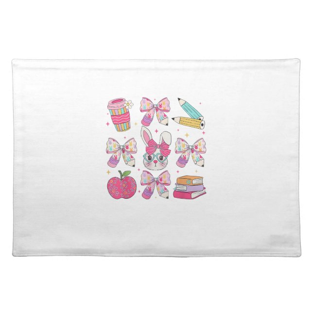 Funny Bunny Coquette Bow Rabbit Teacher Easter Ret Cloth Placemat (Front)