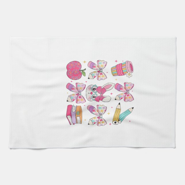Funny Bunny Coquette Bow Rabbit Teacher Easter Ret Kitchen Towel (Horizontal)
