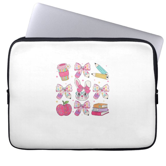 Funny Bunny Coquette Bow Rabbit Teacher Easter Ret Laptop Sleeve (Front)