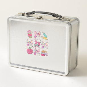 Funny Bunny Coquette Bow Rabbit Teacher Easter Ret Metal Lunch Box
