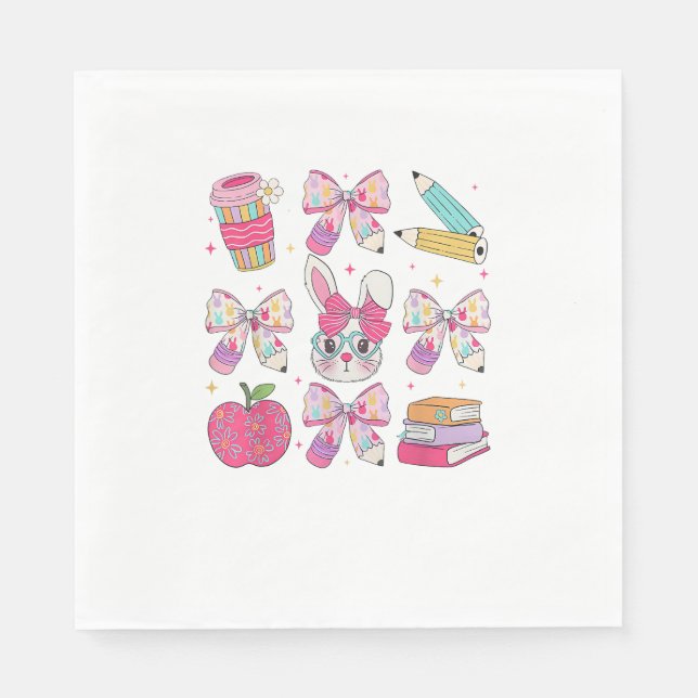 Funny Bunny Coquette Bow Rabbit Teacher Easter Ret Napkins (Front)