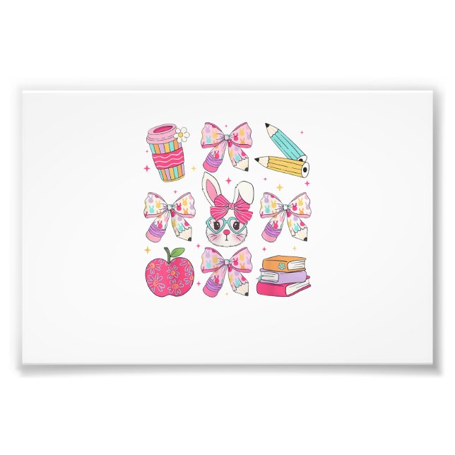 Funny Bunny Coquette Bow Rabbit Teacher Easter Ret Photo Print (Front)