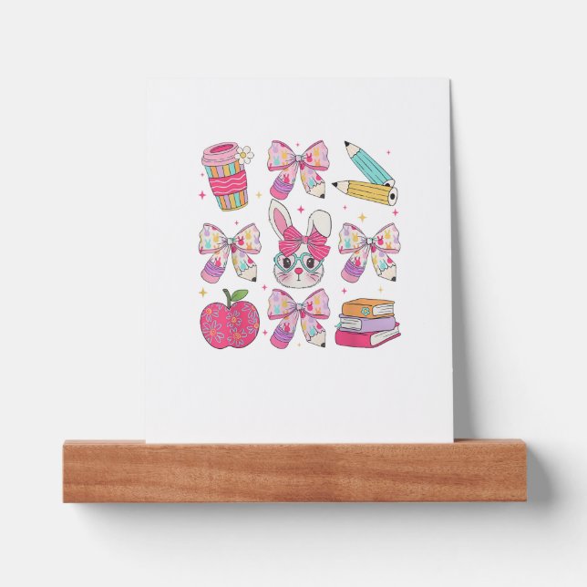 Funny Bunny Coquette Bow Rabbit Teacher Easter Ret Picture Ledge (Front)