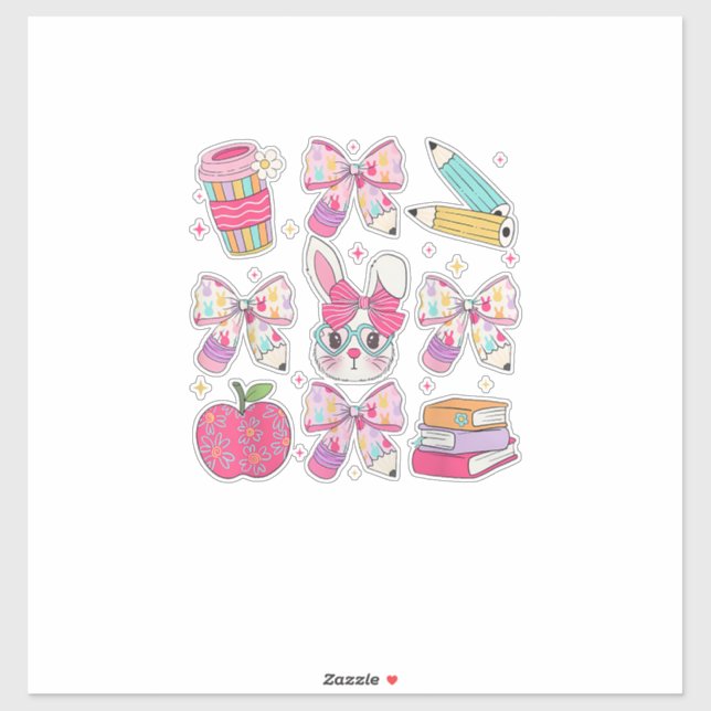 Funny Bunny Coquette Bow Rabbit Teacher Easter Ret Sticker (Sheet)