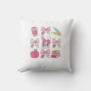 Funny Bunny Coquette Bow Rabbit Teacher Easter Ret Throw Pillow