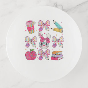 Funny Bunny Coquette Bow Rabbit Teacher Easter Ret Trinket Tray