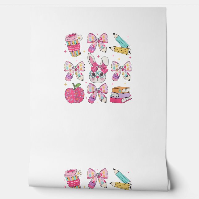 Funny Bunny Coquette Bow Rabbit Teacher Easter Ret Wallpaper (Unrolling)